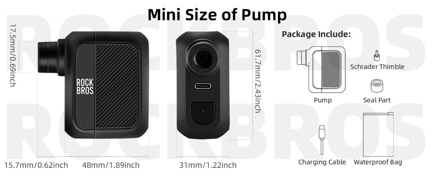 ROCKBROS Mini-Fahrradpumpe – Elektrische Luftpumpe 100 PSI | Tragbar | 300mAh