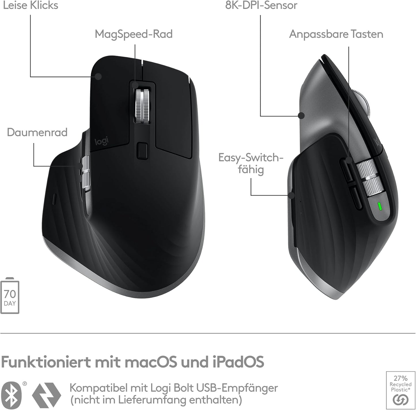 Logitech MX Master 3S für Mac – Bluetooth-Maus – Space Grey
