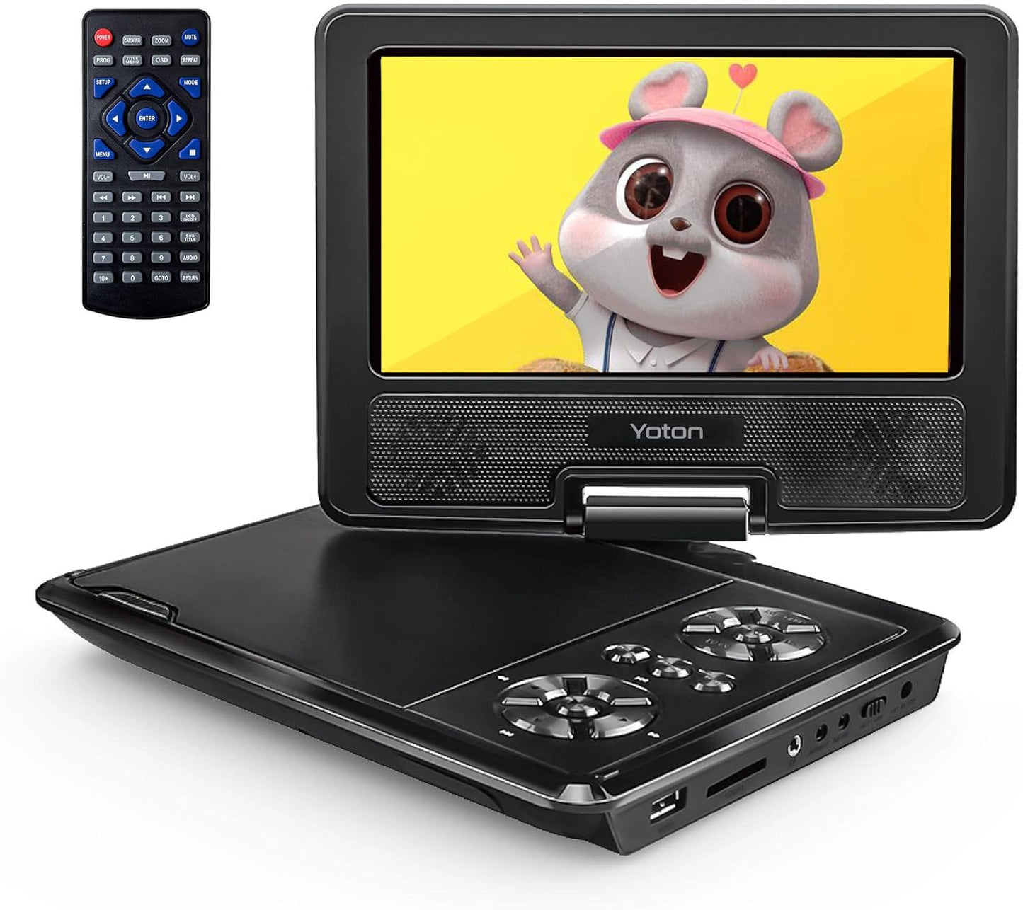 Yoton 9.5 Zoll Tragbarer DVD-Player – 7.5" HD-Drehbildschirm USB, AV-IN/OUT, Kopfhörer