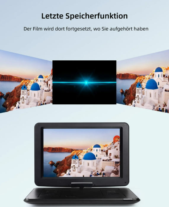 YOTON 155 Tragbarer DVD-Player – 15.5" HD-Drehbildschirm – Auto-Ladegerät & Akku