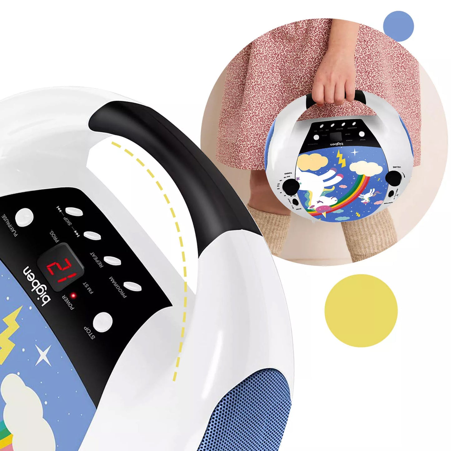Bigben Tragbarer CD-Player Kids Einhorn – Weiß – Mit Mikrofon