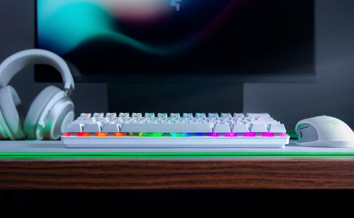 Razer Huntsman Mini Weiß – Clicky Optical Switches (Violett) – QWERTY US