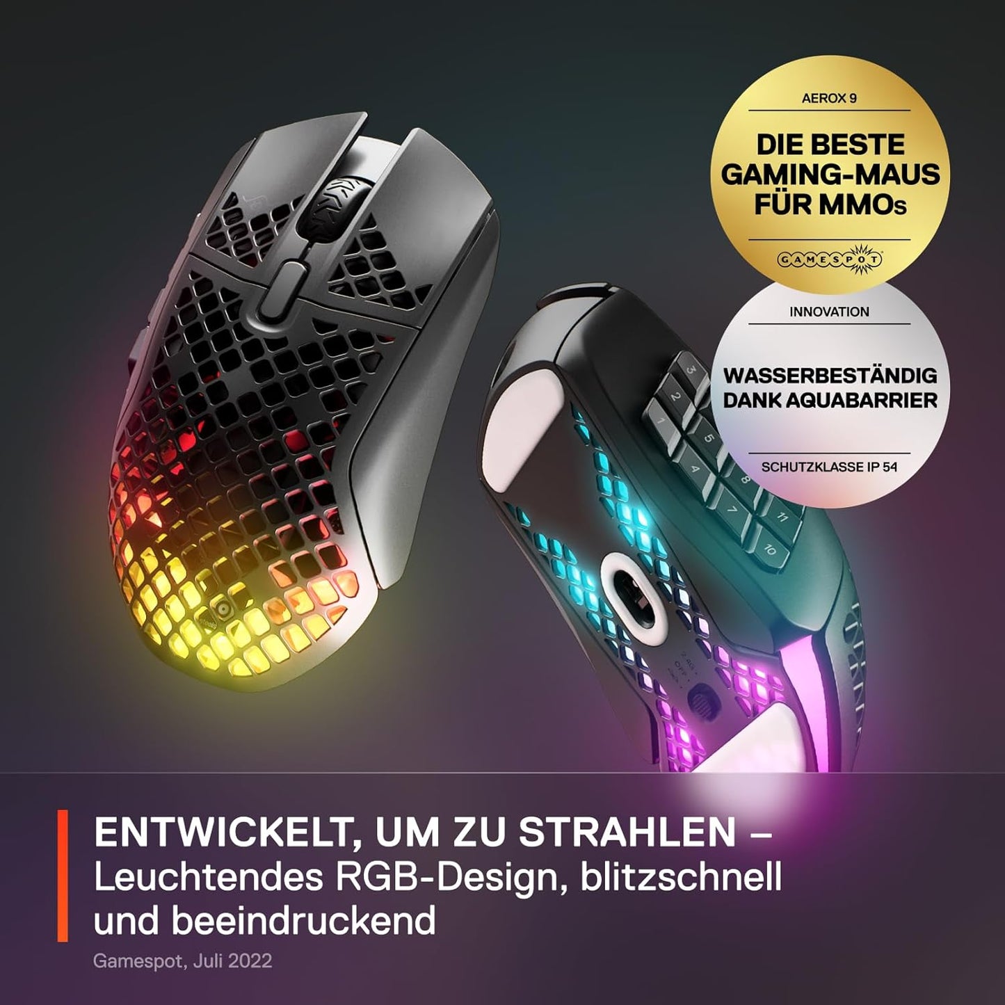 SteelSeries Aerox 9 Wireless – RGB Gaming-Maus – Schwarz