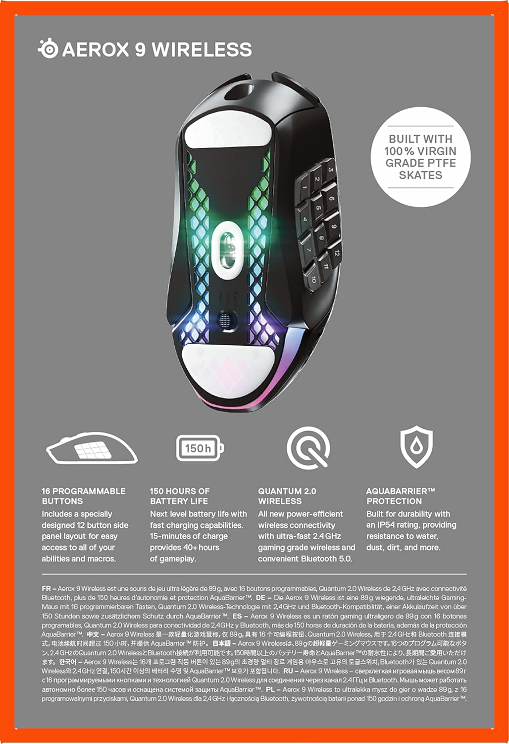 SteelSeries Aerox 9 Wireless – RGB Gaming-Maus – Schwarz