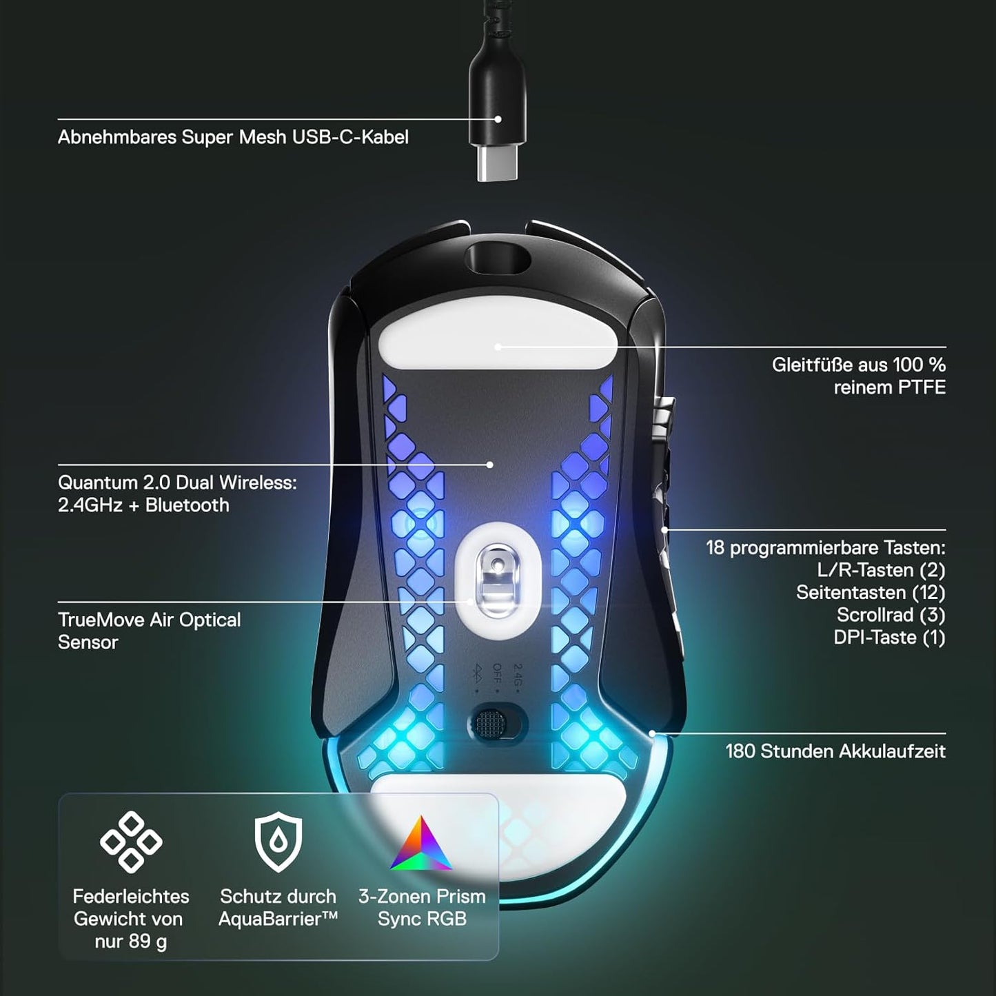 SteelSeries Aerox 9 Wireless – RGB Gaming-Maus – Schwarz