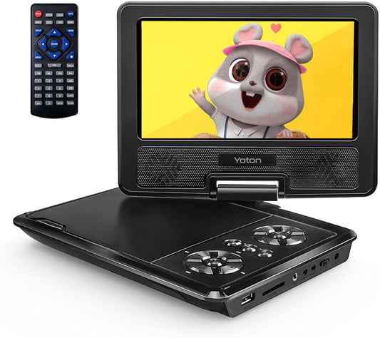 Yoton 9.5 Zoll Tragbarer DVD-Player – 7.5" HD-Drehbildschirm USB, AV-IN/OUT, Kopfhörer
