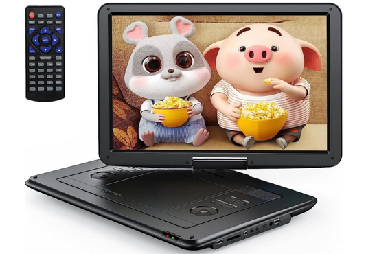 YOTON 155 Tragbarer DVD-Player – 15.5" HD-Drehbildschirm – Auto-Ladegerät & Akku