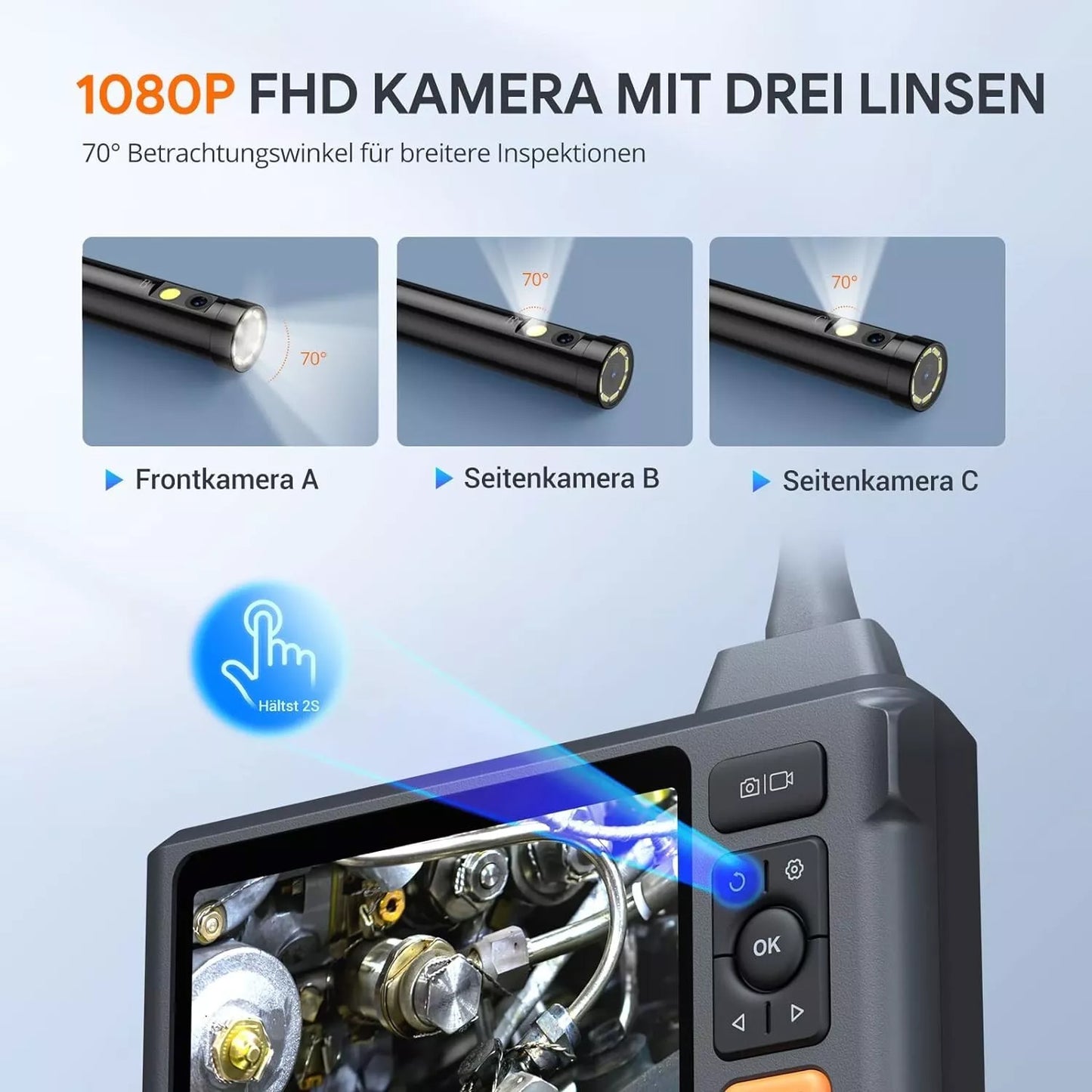 DEPSTECH DS520 Endoskop-Kamera 1080P Dual Lens 5" LCD 5m IP67