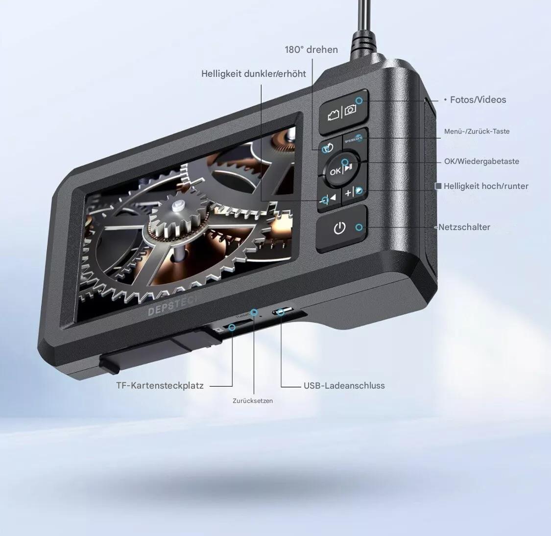 DEPSTECH DS300 Endoskop-Kamera 1080P Dual Lens 4,3" LCD 5m IP67